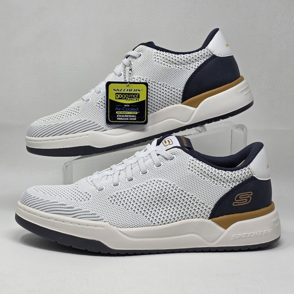 Skechers Corliss Dorset Mens Size 8.5 White Navy Blue Relaxed Fit Sneaker New - Picture 3 of 12